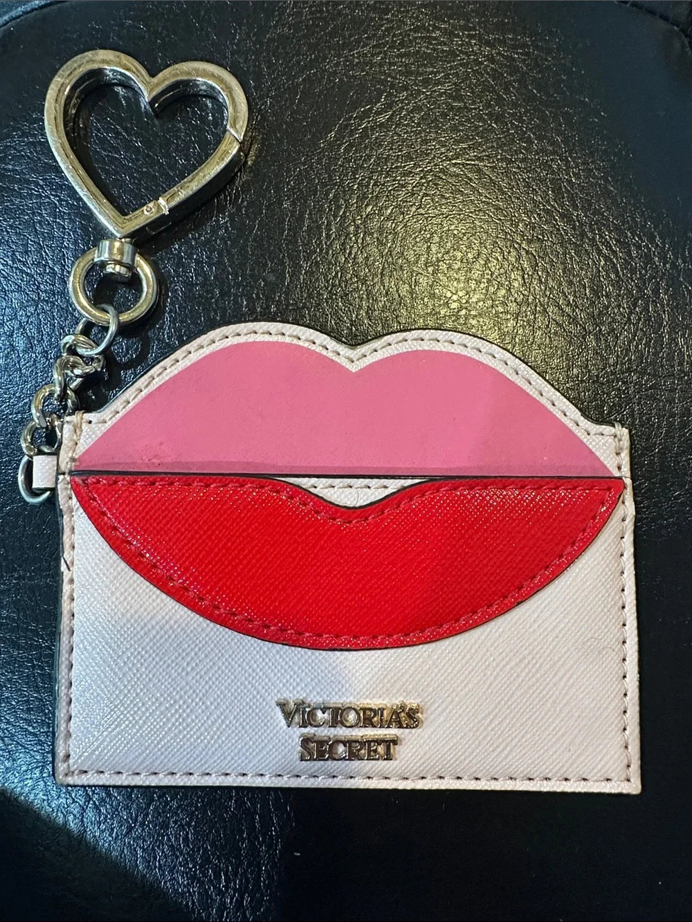 Victoria's Secret Pink, Red & Cream Lip Card Holder Keychain